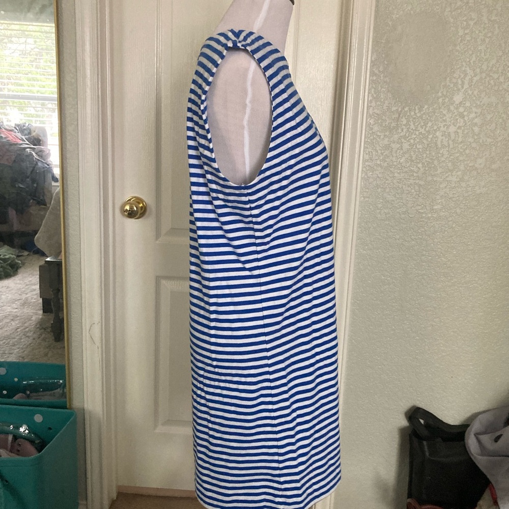 Loft Cotton Blue and White Striped Sleeveless T-shirt Dress - Picture 2 of 6